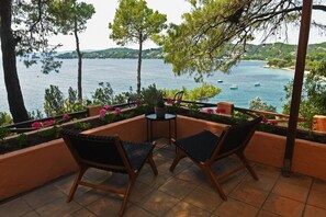Terrace/patio - Traditional villa Seagullstone, with private beach and magnificent view (Vromolimnos)