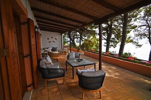 Terrace/patio - Traditional villa Seagullstone, with private beach and magnificent view (Vromolimnos)