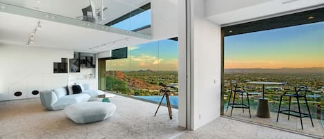 Smart TV, fireplace, video games, DVD player