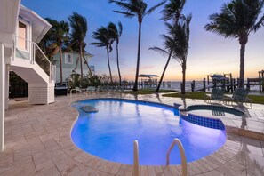 Outdoor pool, a heated pool - 2026 SUMMER REDUCED RATES!! WATERFRONT HOME, IN VILLAGE, POOL, HOT TUB, DOCK! (Captiva Island)