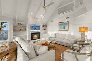 Smart TV, fireplace, table tennis, books