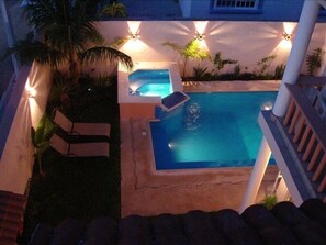 A heated pool, a waterfall pool