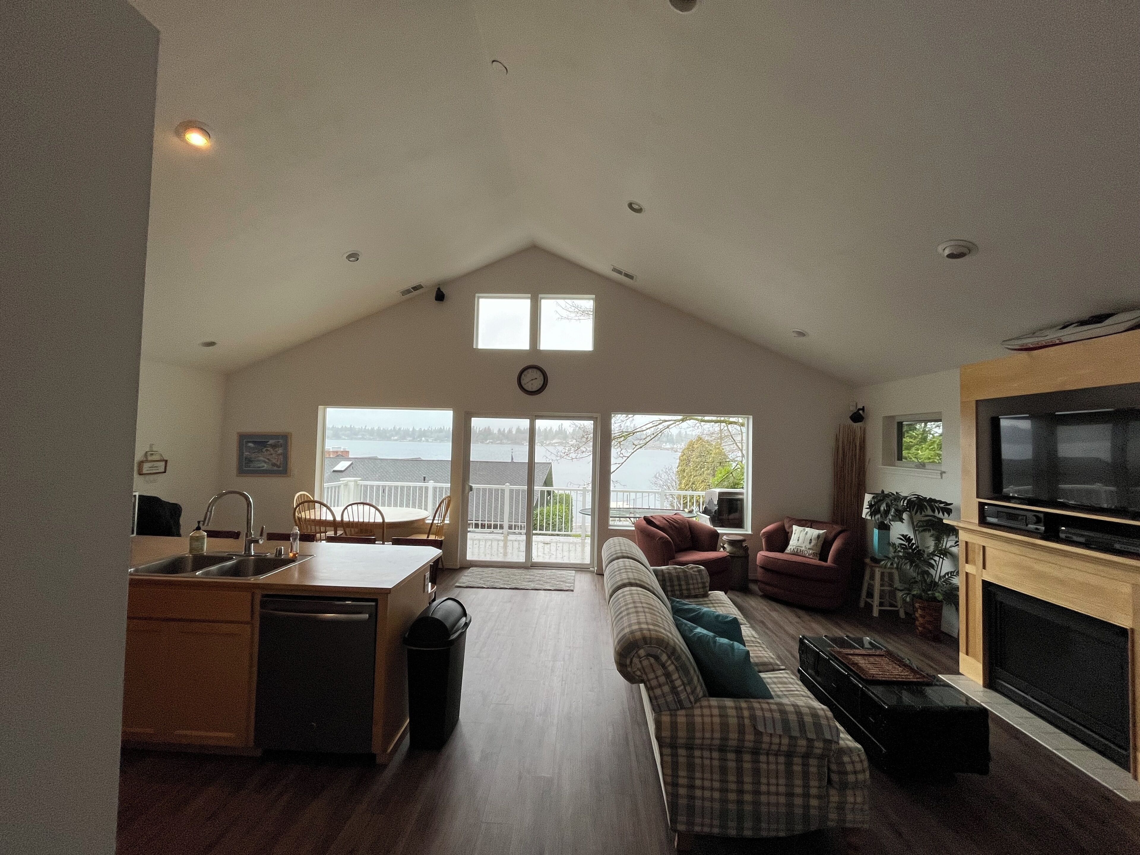 Smart TV, fireplace, DVD player, books