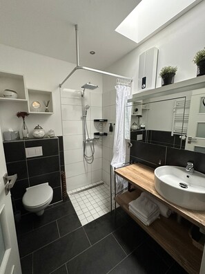Dusche, Haartrockner, Handtücher, Seife