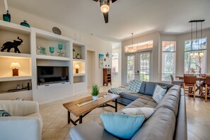 Smart TV, DVD player, books, music library