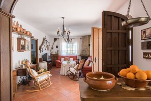 Una Smart TV, una chimenea, un reproductor de DVD, libros