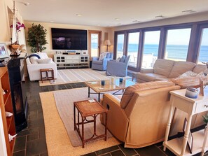 Smart TV, fireplace, video games, DVD player