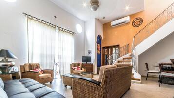 Smart TV, DVD player, books, video library