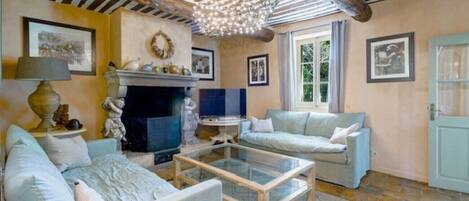 TV, fireplace, table football, ping pong