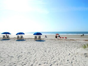 On the beach, beach towels