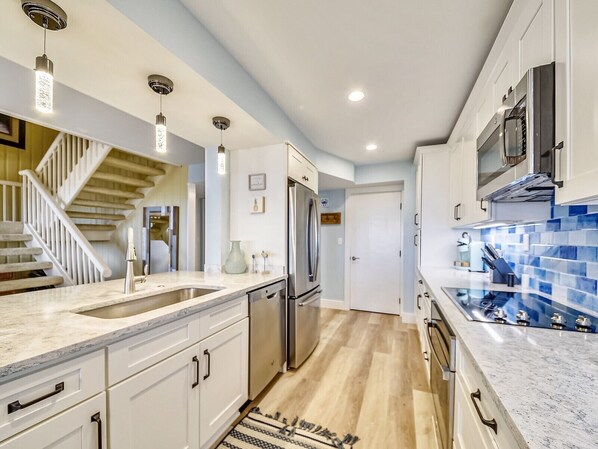 Fridge, microwave, oven, dishwasher