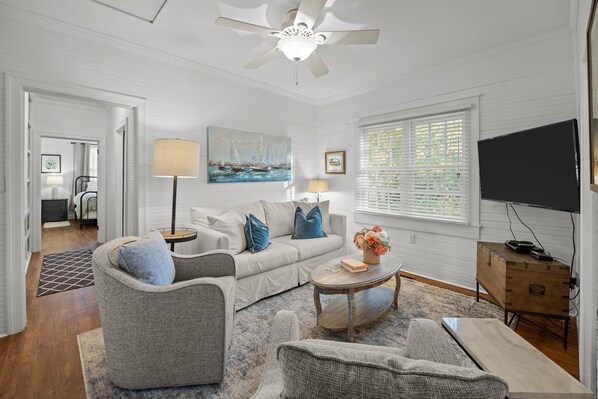 Flat-screen TV, DVD player