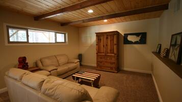 TV, fireplace, DVD player, books