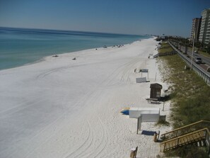 On the beach, sun loungers