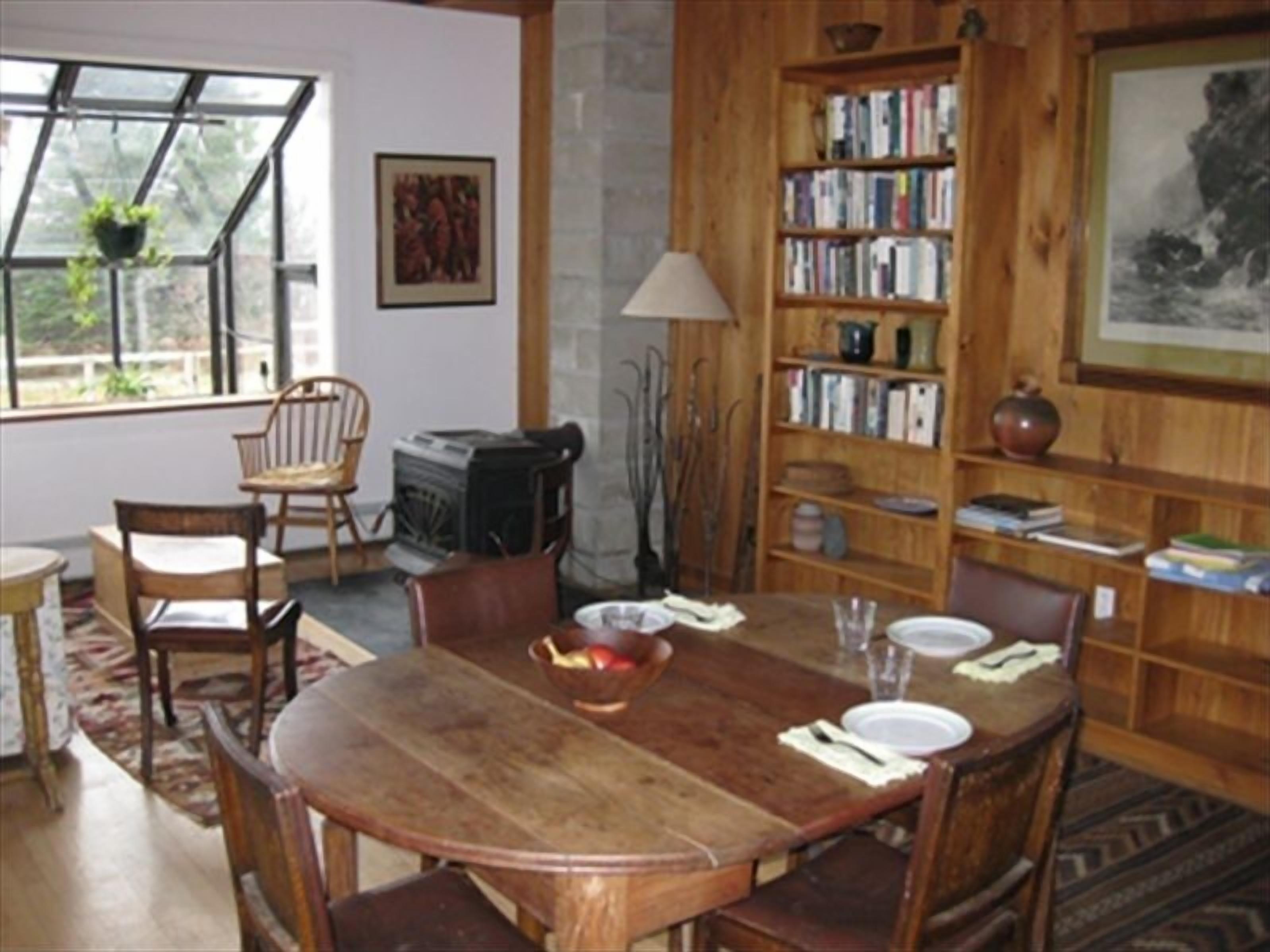 living room - ocean view and wood stove