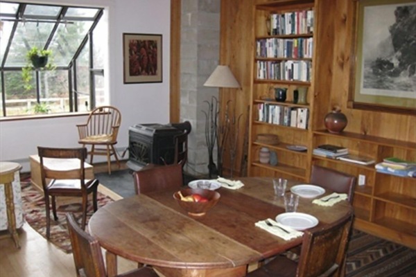 living room - ocean view and wood stove