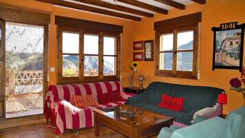 Télévision, cheminée, livres