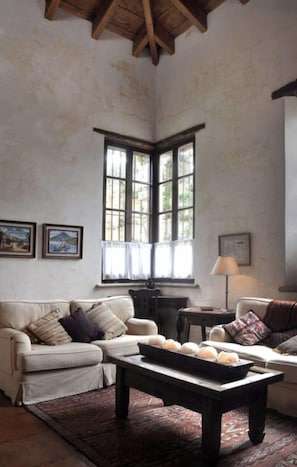 Smart TV, lareira, livros, videoteca