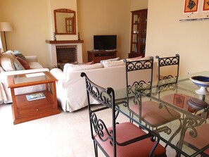 TV, DVD player, books