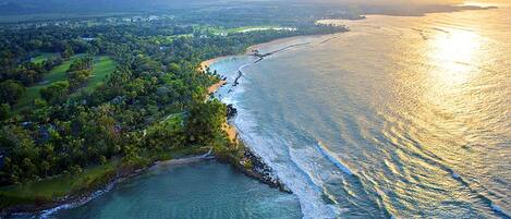 Plage, chaises longues, serviettes de plage