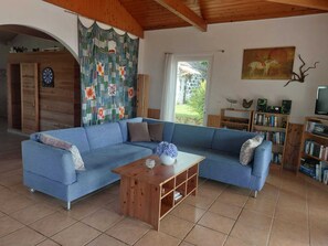 TV, DVD player, books, music library