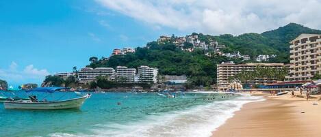 On the beach, beach towels