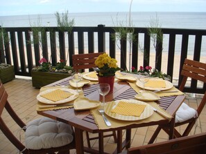 Outdoor dining -  Normandy, on the beach, The Terrace Between Sky and Sea,  panoramic view.   (Blonville-Sur-Mer)