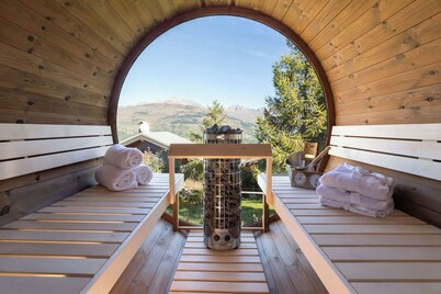 Chalet con servicio de baño (demi pension) 20m para pista jacuzzi chimenea calentador de arranque