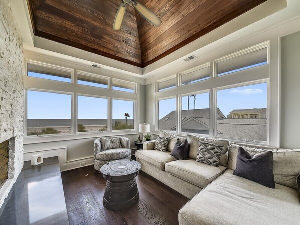 Flat-screen TV, fireplace, DVD player, smart speakers - 18 Brigantine ~ Luxury 6Br Oceanfront Home with Private Pool in Palmetto Dunes! (Hilton Head Island)