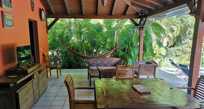 Kaz à coco Rouge, swimming pool, pearl beach at Riflet Deshaies