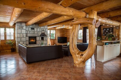 New chalet made with traditional wood with private pond
