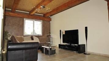 TV, DVD player, foosball, table tennis