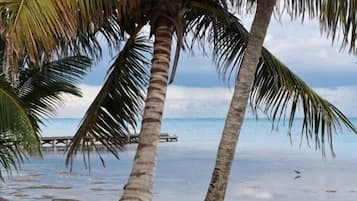 On the beach, sun loungers, beach towels