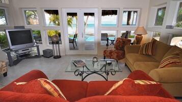 TV, DVD player, books, stereo