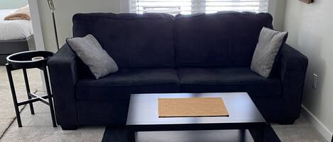 Comfy Sofa in Lliving Room Facing TV - Windows Face Beach
