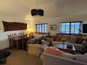 Een smart-tv, een open haard, een dvd-speler en boeken