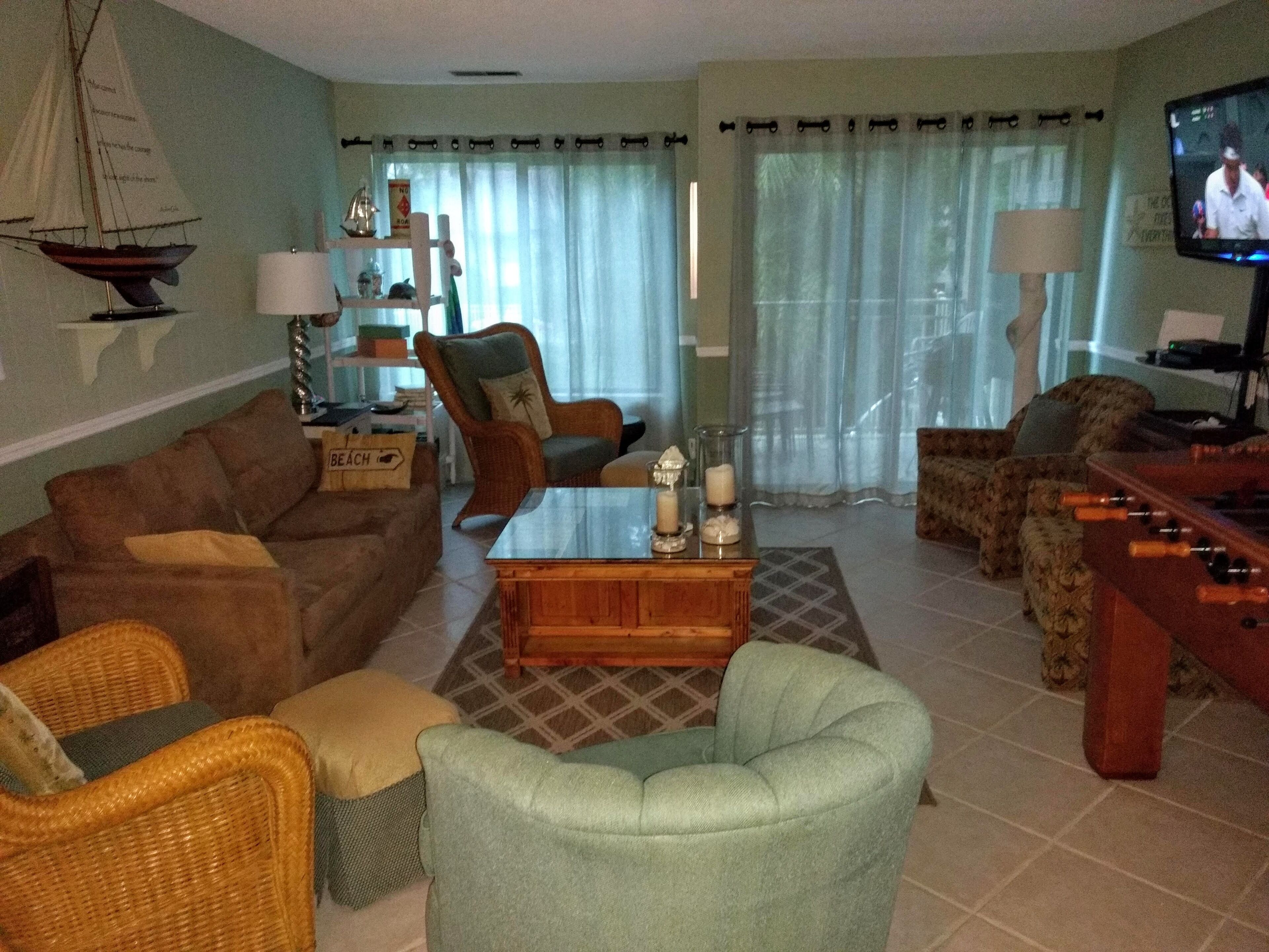 Smart TV, video games, DVD player, foosball