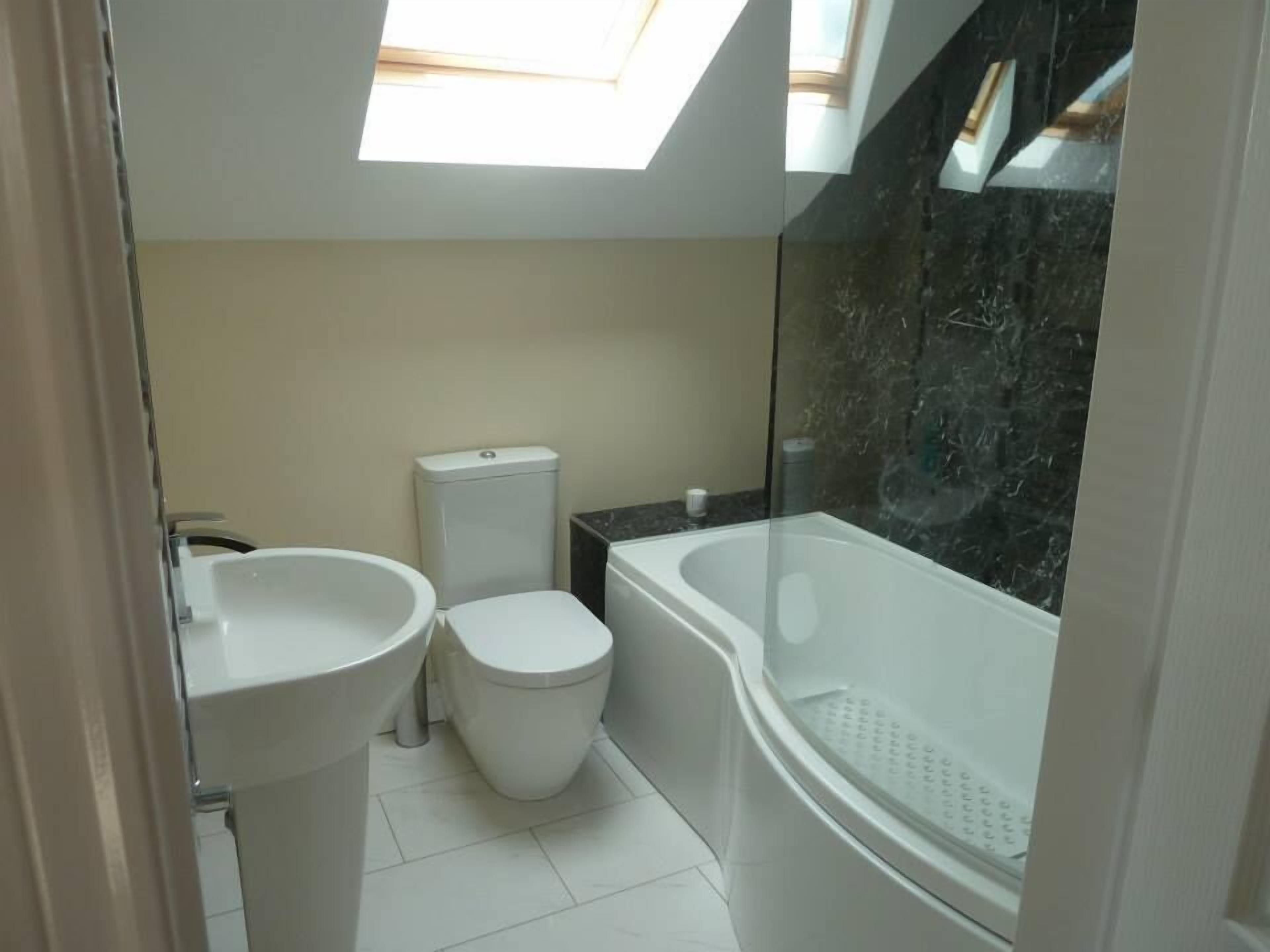 Combined shower/bathtub, hair dryer