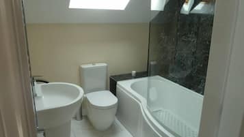 Combined shower/bathtub, hair dryer