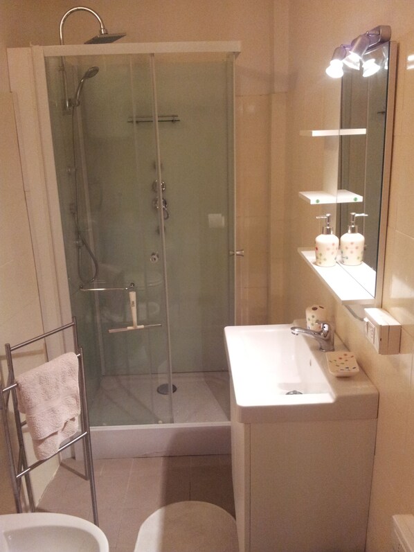 Dusche, Haartrockner, Bidet, Handtücher