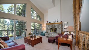 TV, fireplace, DVD player, books