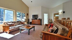 Tv, eldstad, dvd-spelare och böcker