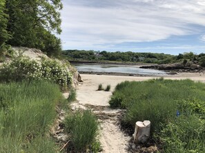 On the beach, sun-loungers, beach towels