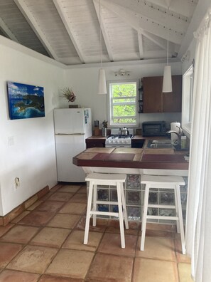 Fridge, oven, stovetop, coffee/tea maker