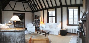 TV, fireplace, DVD player, books