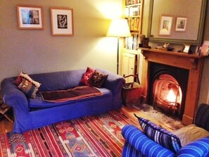 Smart-TV, peis, DVD-spiller og bøker