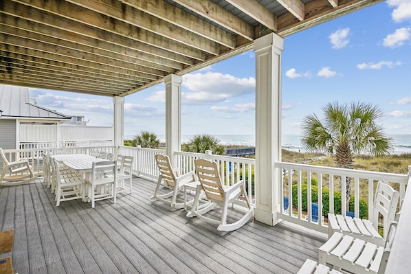 Terrace/patio - Landshark, Luxury Oceanfront Cherry Grove Home with Game Room and Pool (North Myrtle Beach)