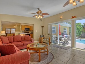 Smart TV, DVD player, books, video library