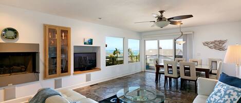 Smart TV, fireplace, DVD player, table tennis