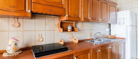 Fridge, oven, stovetop, cookware/dishes/utensils